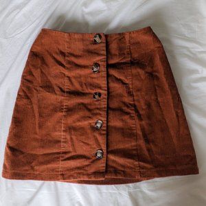 Shein | Rust corduroy button up skirt | Size XS